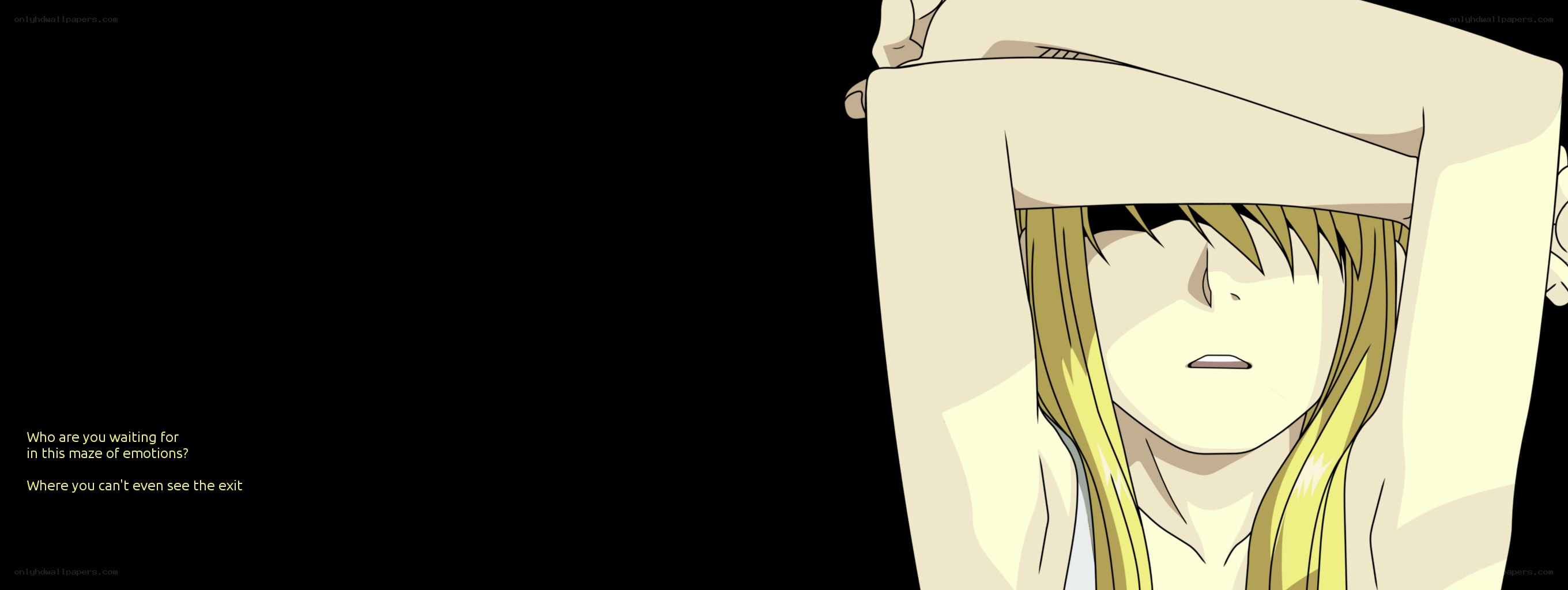 character with blindfold