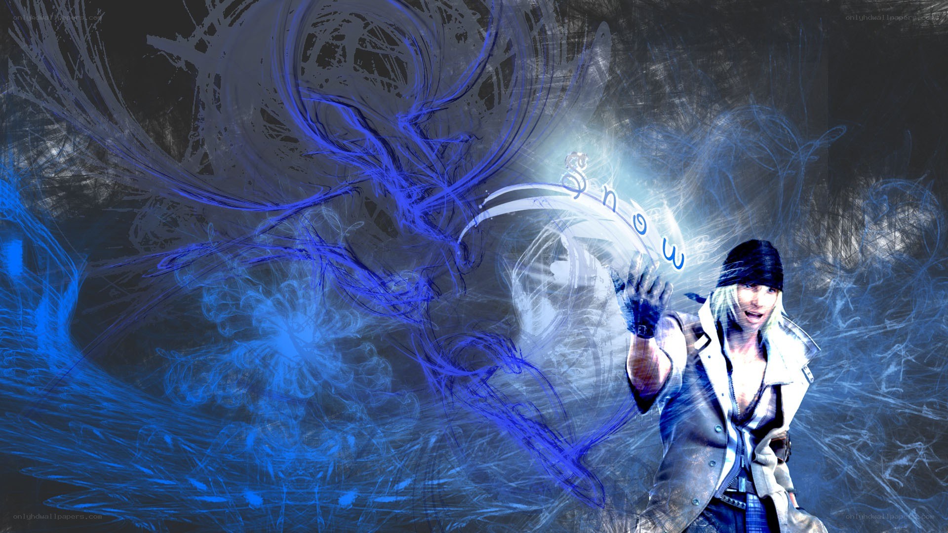 character with blue energy aura