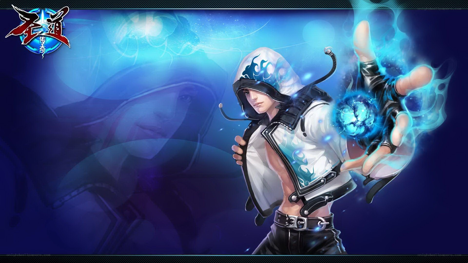 character with blue energy sphere