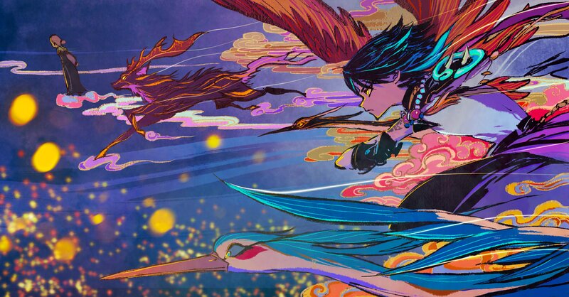 Character with Blue Hair — Dramatic, Night, Digital Art