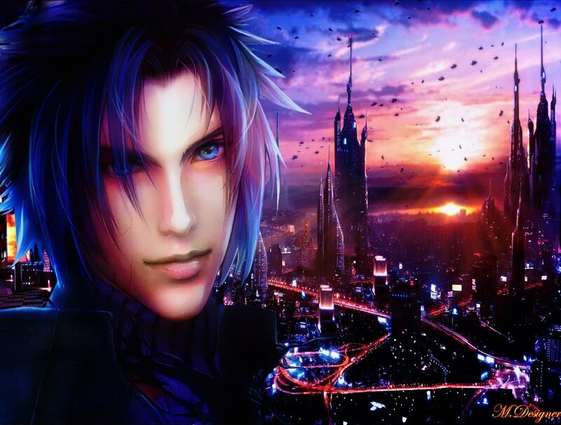 Character with Blue Hair — Dramatic, Sunset