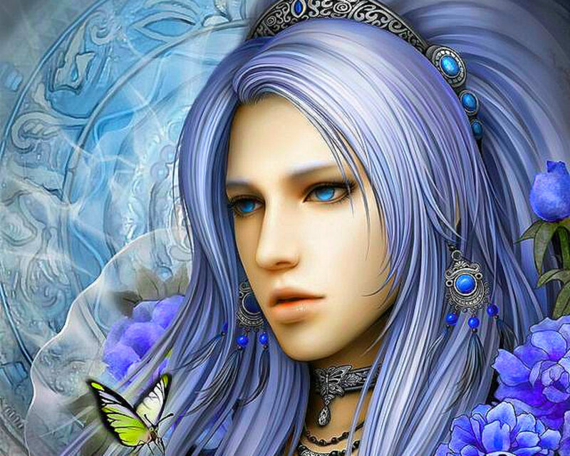 Character with Blue Hair — Serene, Digital Art