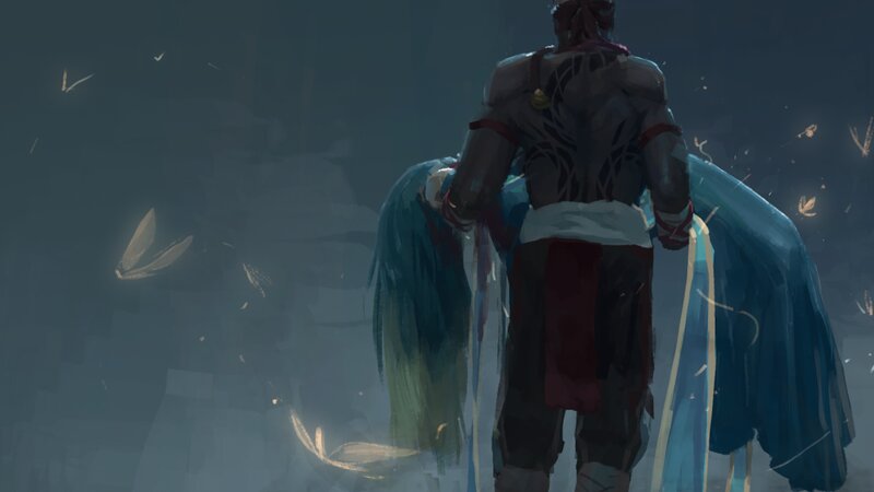 Character with Blue Wings — Dramatic, Night