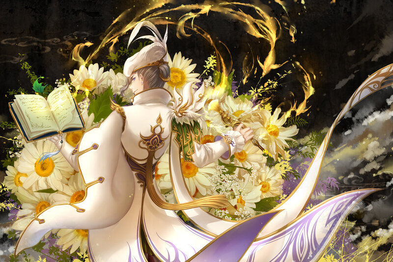 Character with Book and Flowers