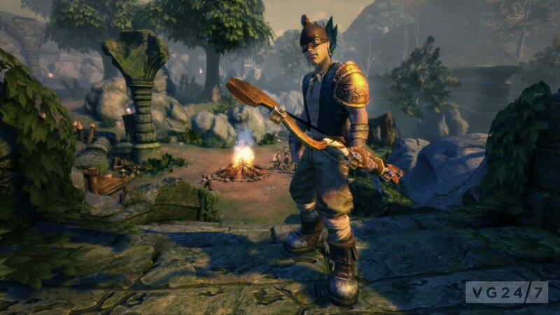 character with bow in forest