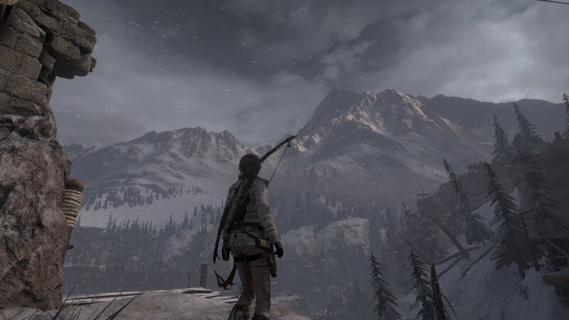 Character with Bow in Mountains — Gray