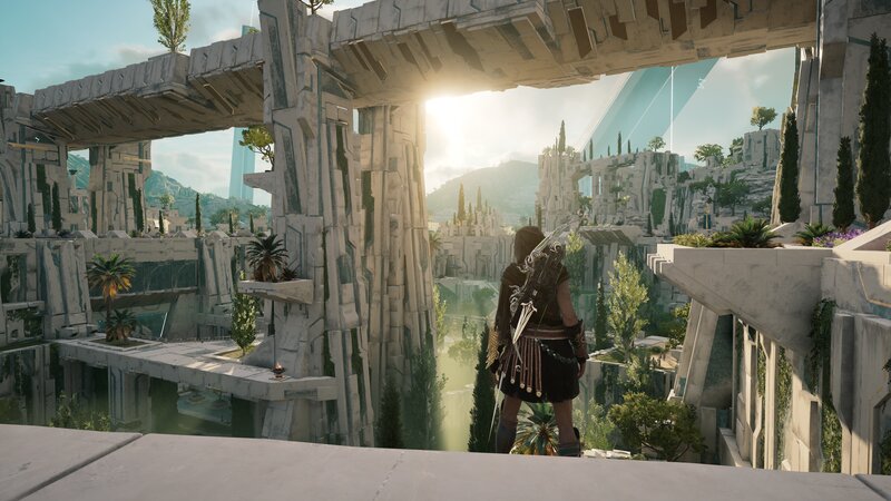Character with Bow in Ruins — Gray, Serene