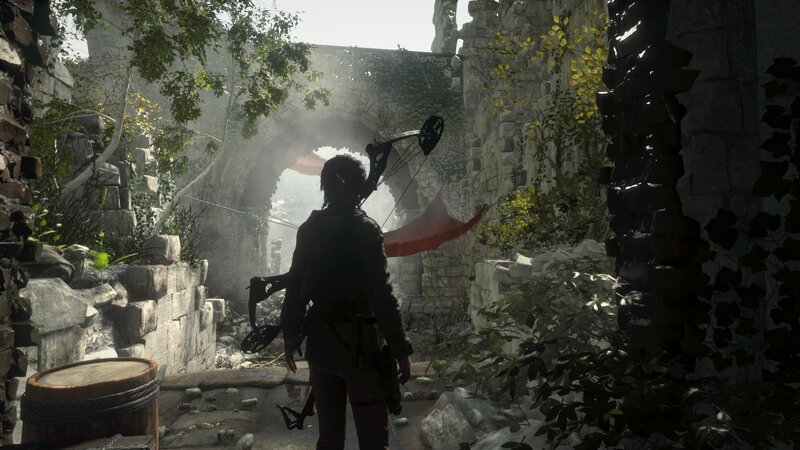 Character with Bow in Ruins — Gray