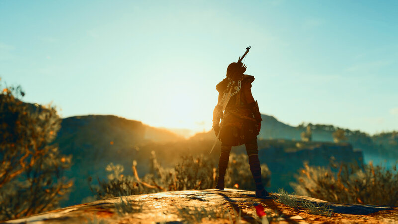 Character with Bow on Cliff — Blue