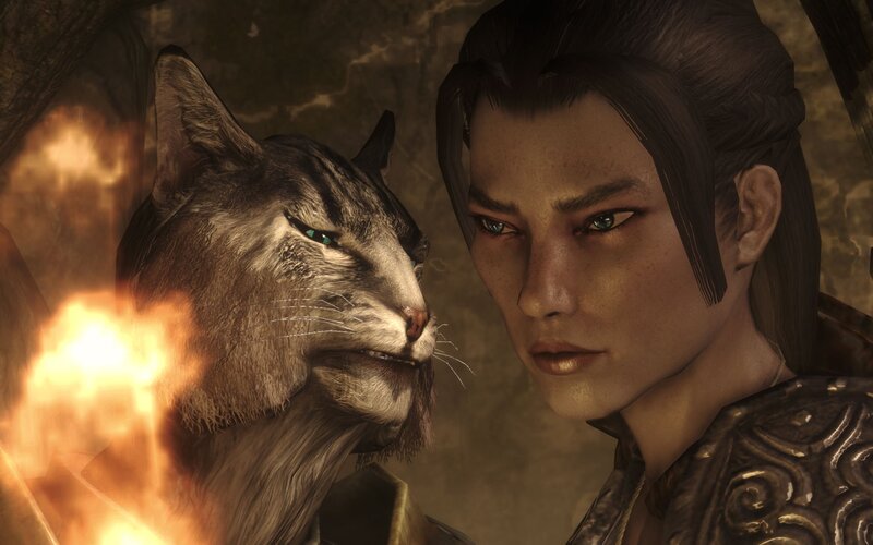 character with cat companion
