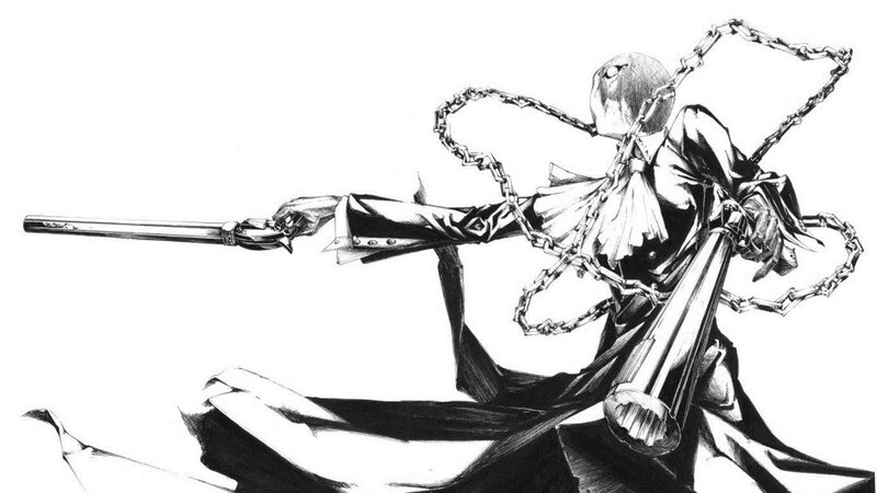 character with chains and gun