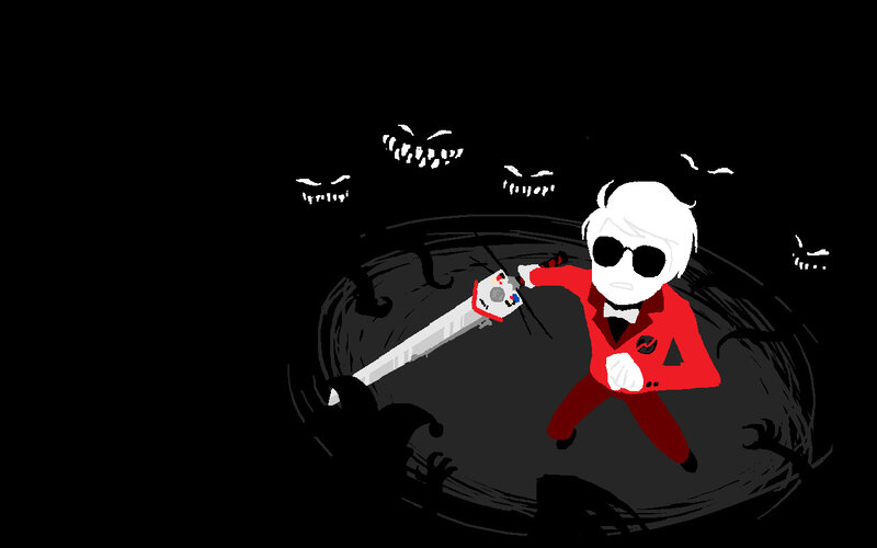 Character with chainsaw in dark pit