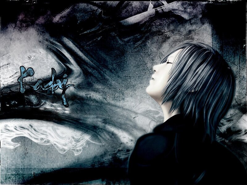 character with closed eyes in dark art