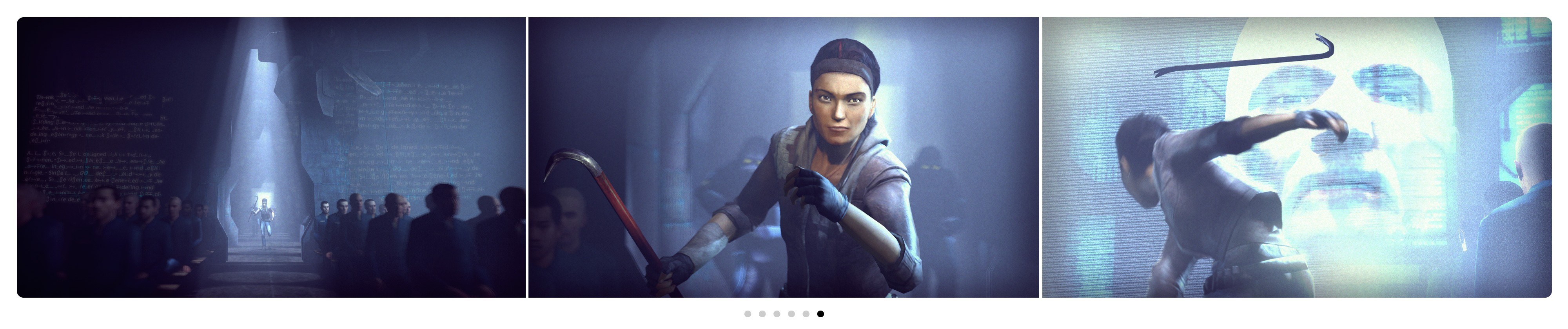 Character with crowbar in dark hall