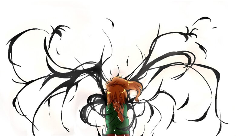 character with dark energy wings
