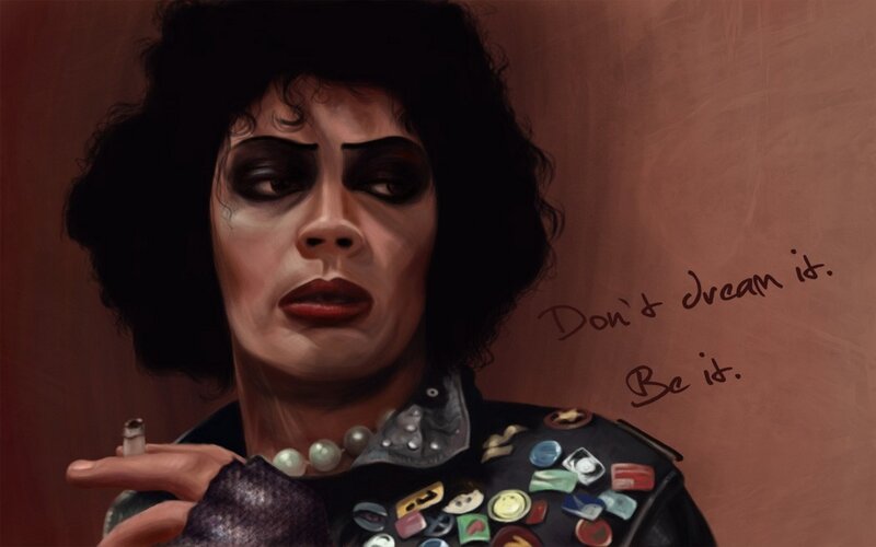 Character with dark makeup and cigarette