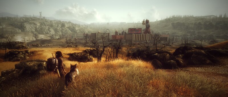 Character with Dog in Wasteland — Brown