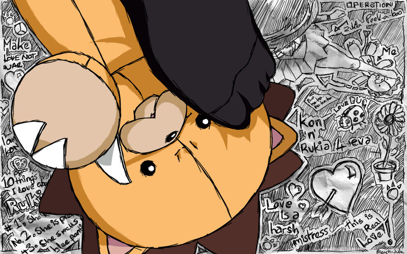 character with doodle background