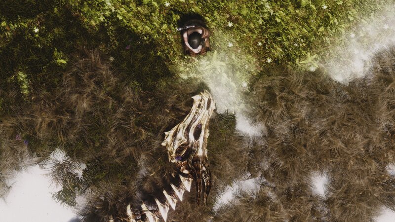 character with dragon skull