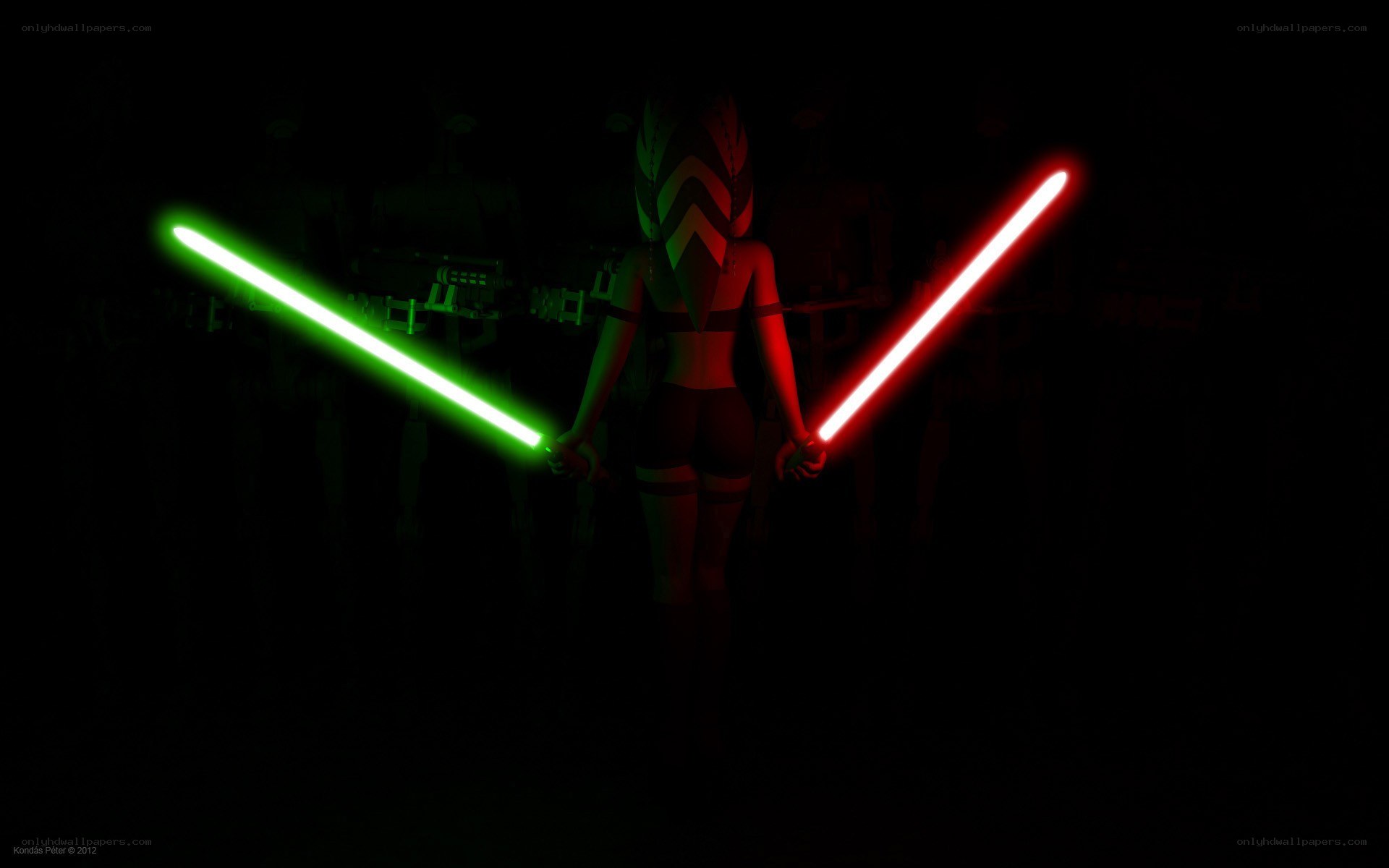 Character with dual lightsabers