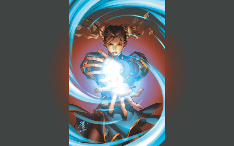 character with energy sphere