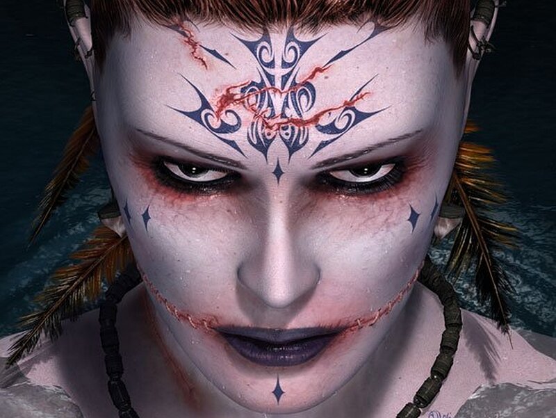 Character with Face Paint — White, Intense, Dramatic