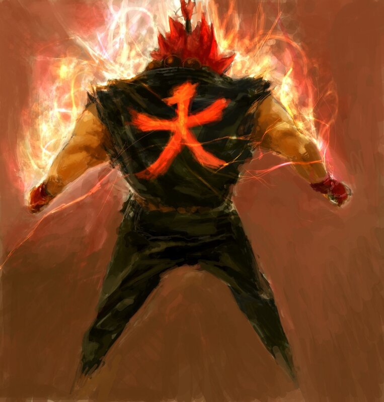 character with fiery aura