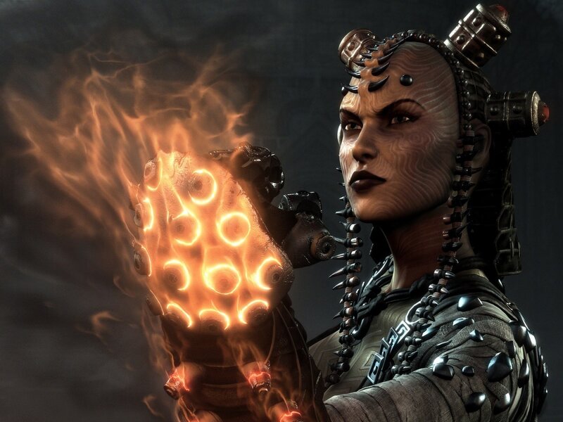 character with fiery hand