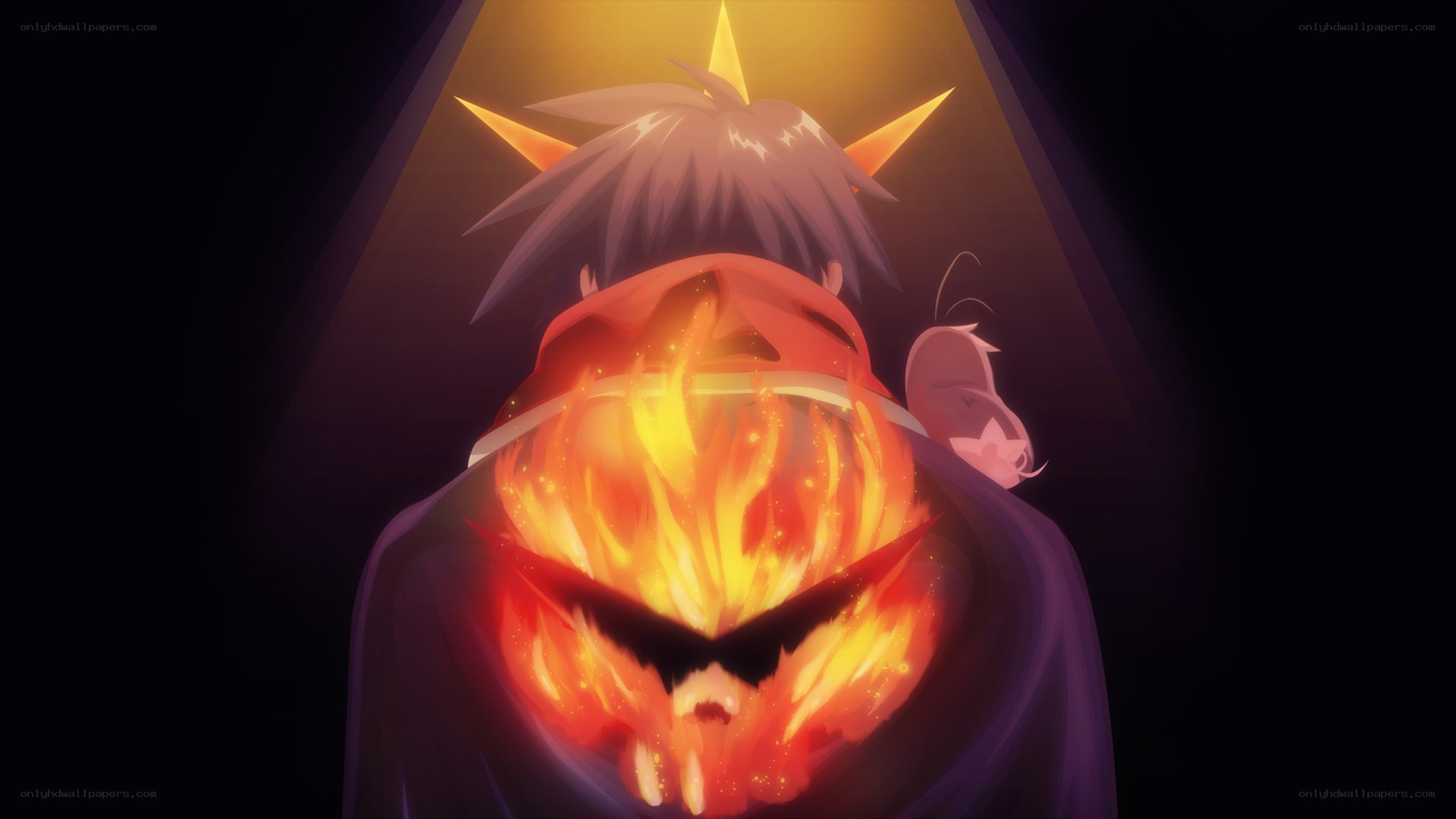 character with fiery mask