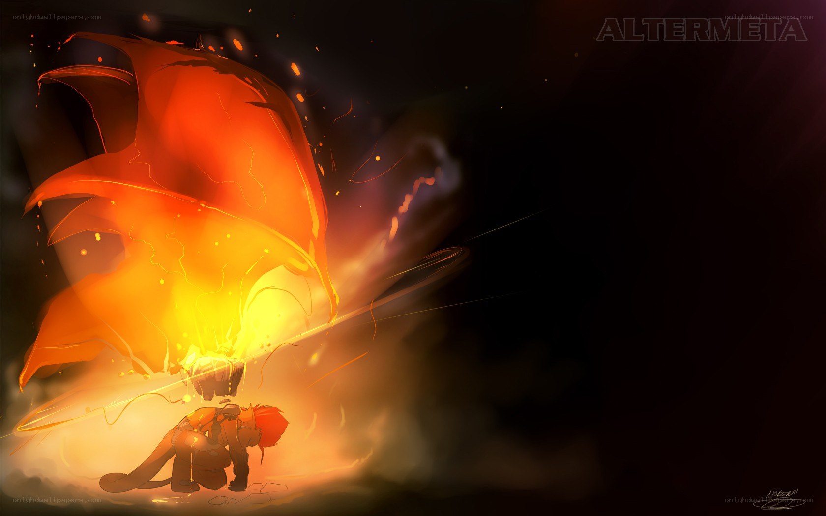 character with fiery wings