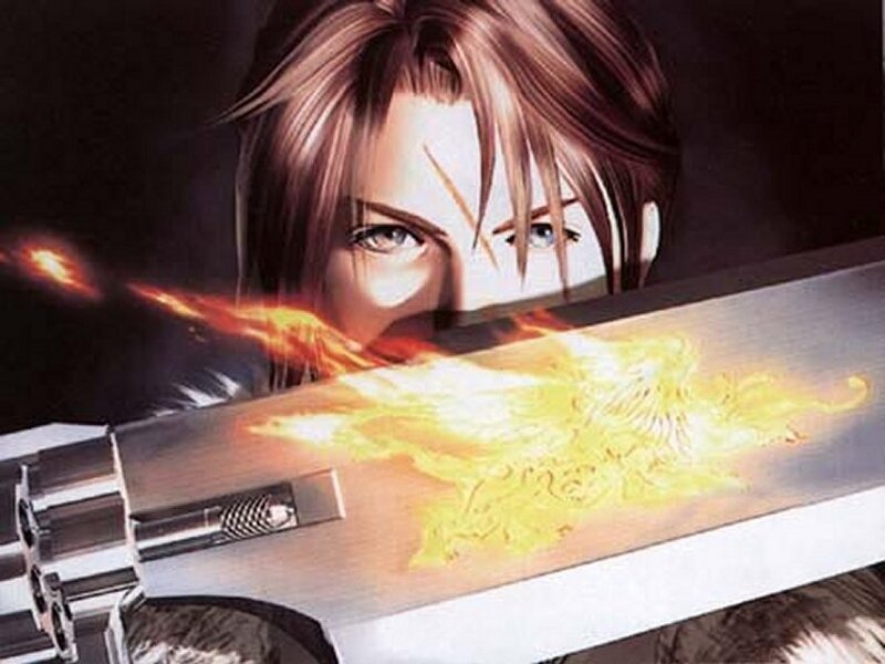 character with flaming sword