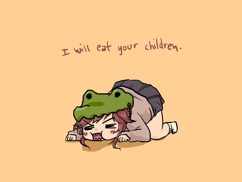 character with frog hat
