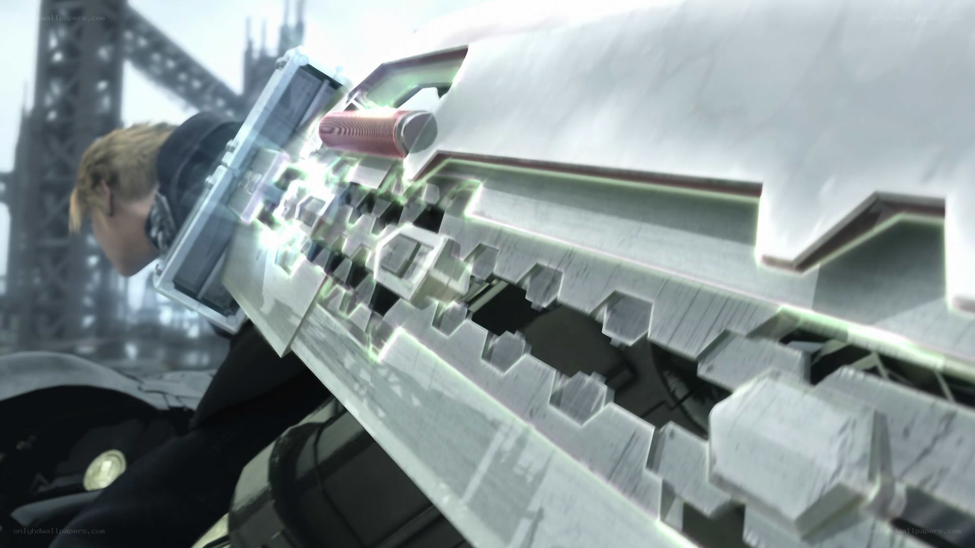 character with futuristic weapon