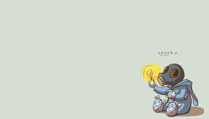 character with gas mask and candle