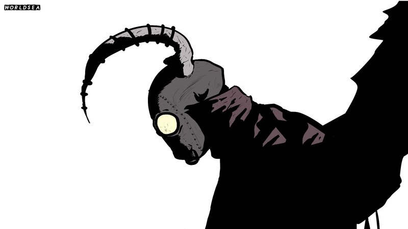 Character with Gas Mask — Black, Dramatic, Digital Art