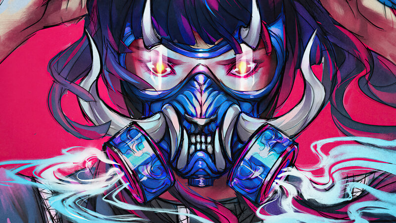 Character with Gas Mask — Blue