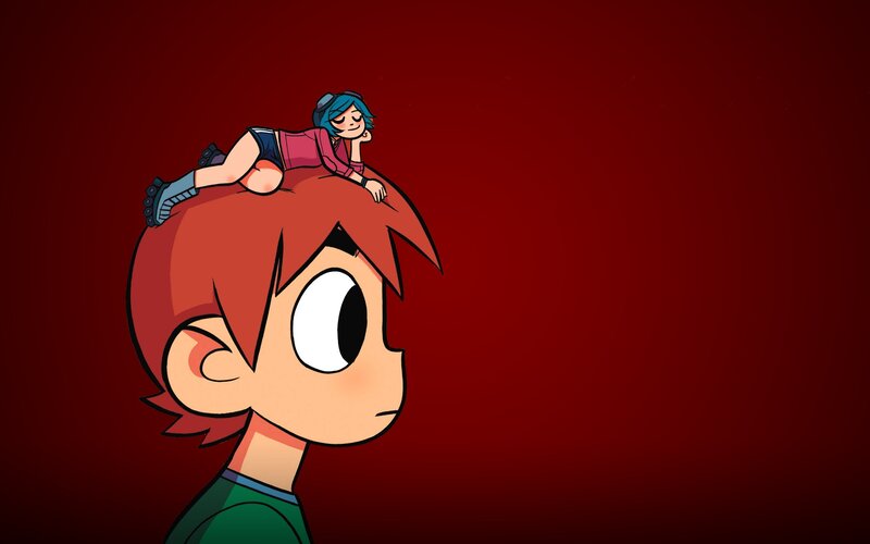 Character with girl on head