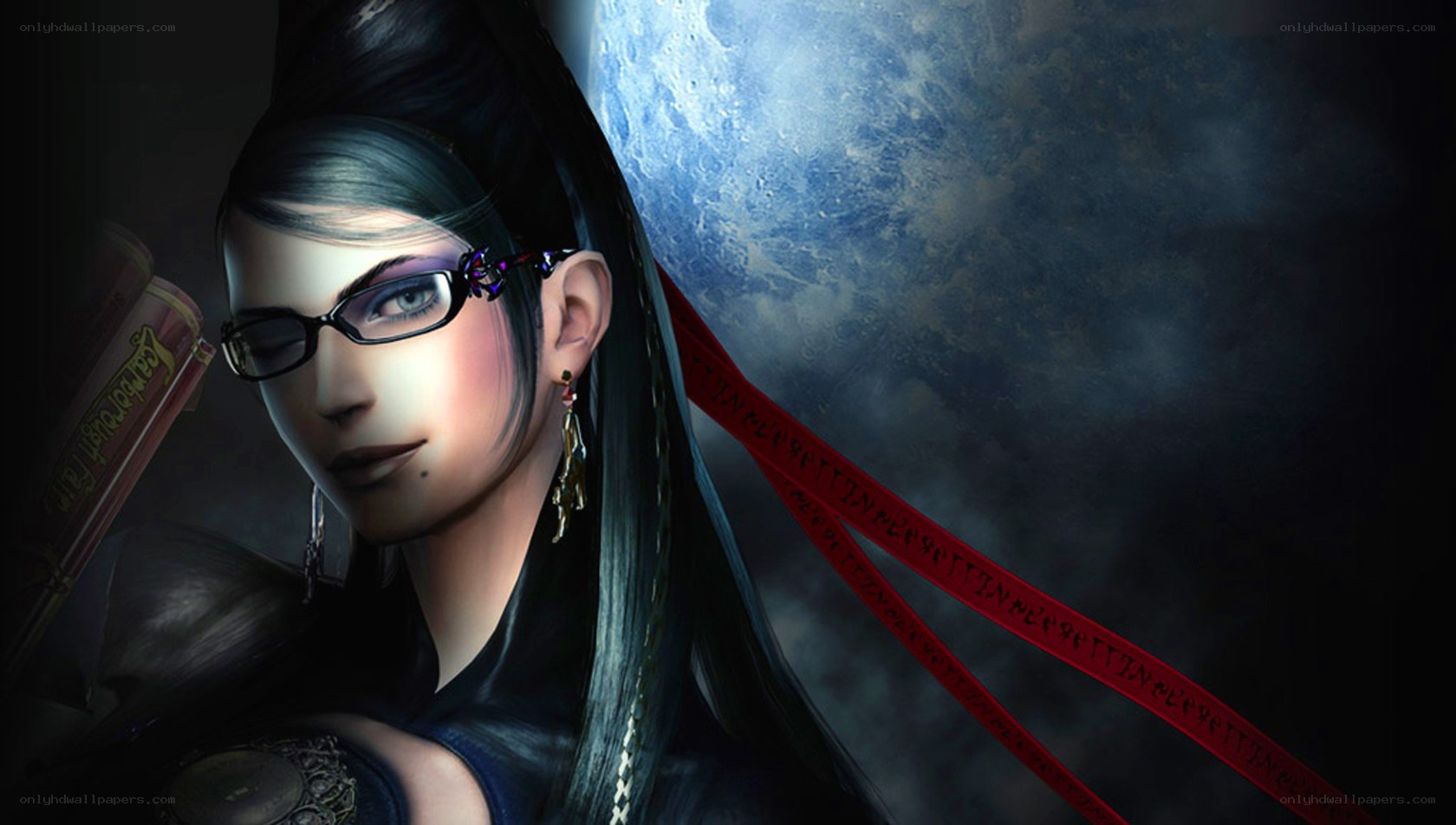 Character with glasses and red ribbons