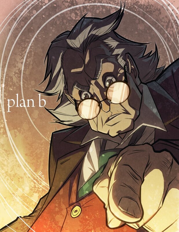 character with glasses pointing
