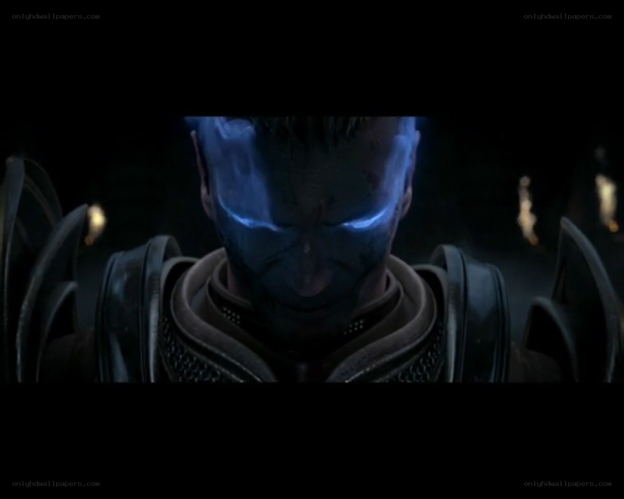 character with glowing blue face