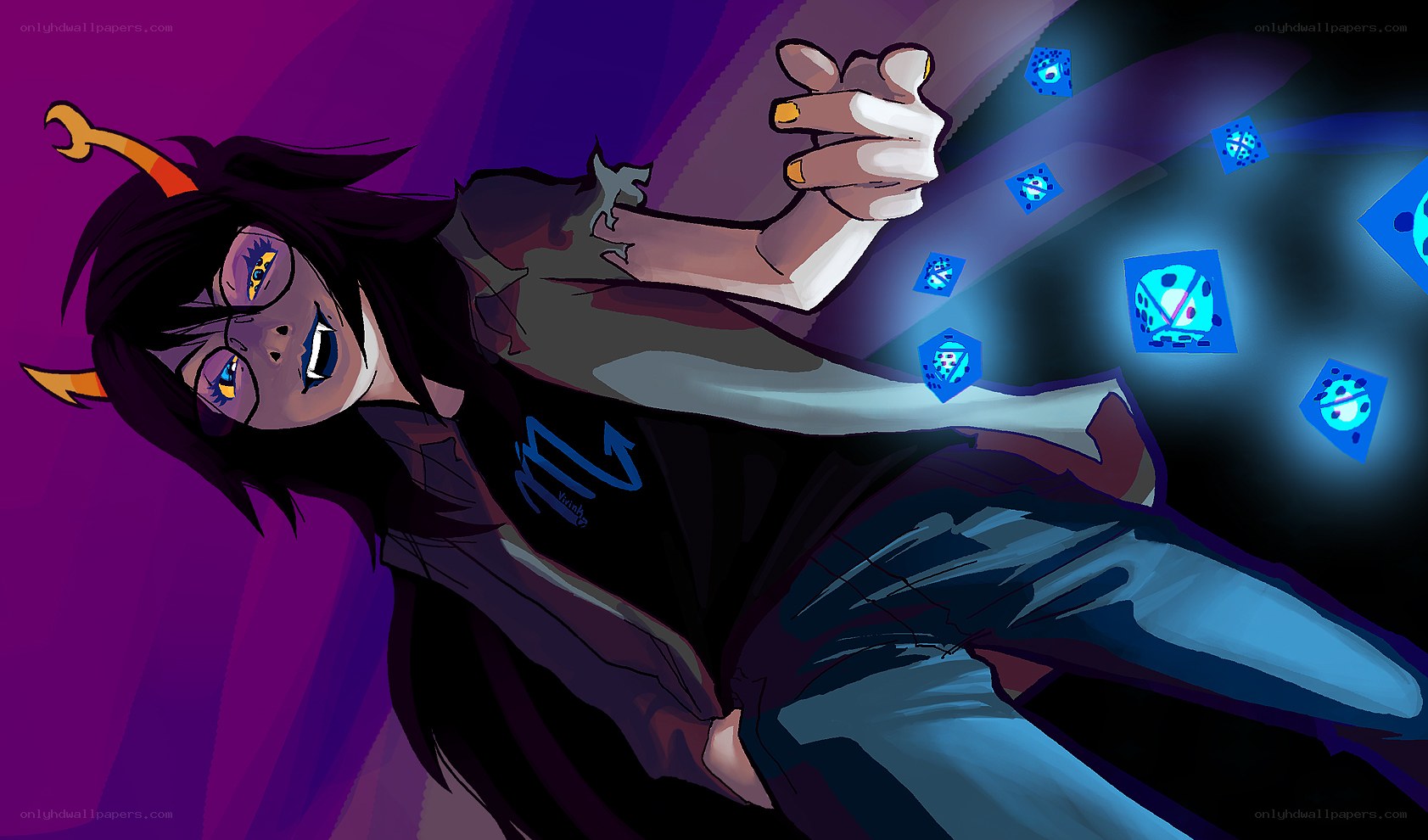 character with glowing dice