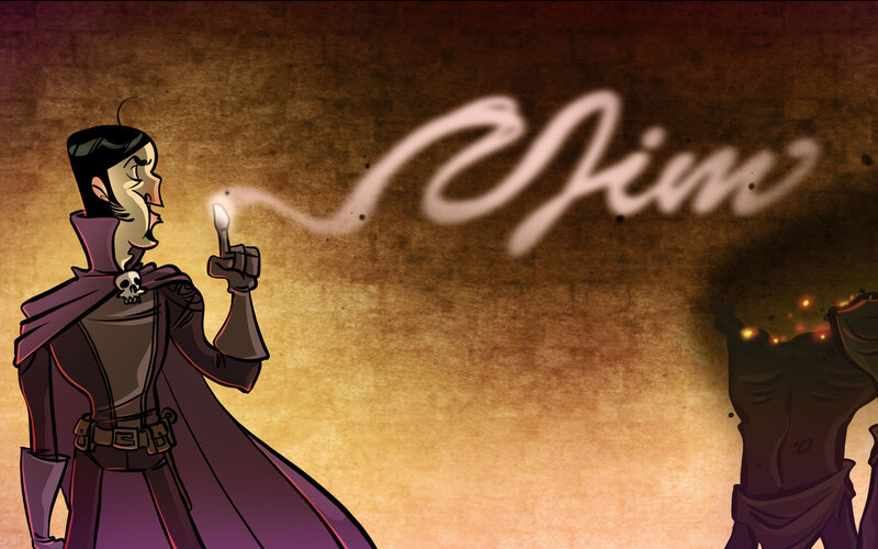 character with glowing finger