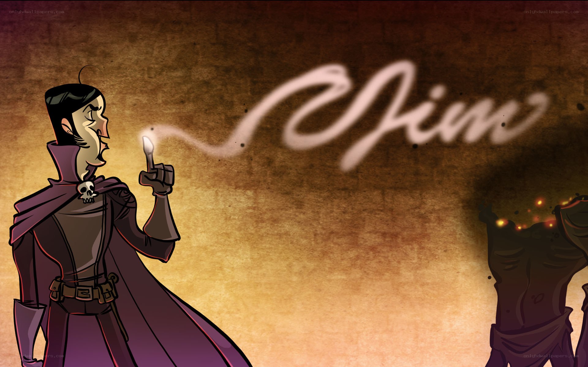 character with glowing finger