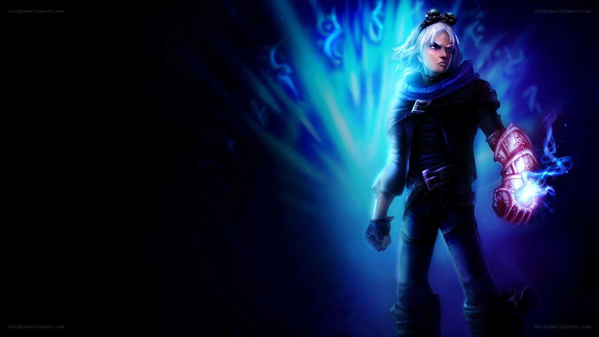 character with glowing gauntlet