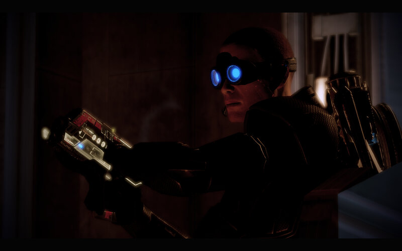 character with glowing goggles