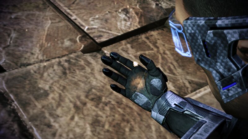 character with glowing hand