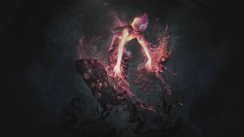 Character with Glowing Hands — Black, Dramatic, Digital Art, Fire