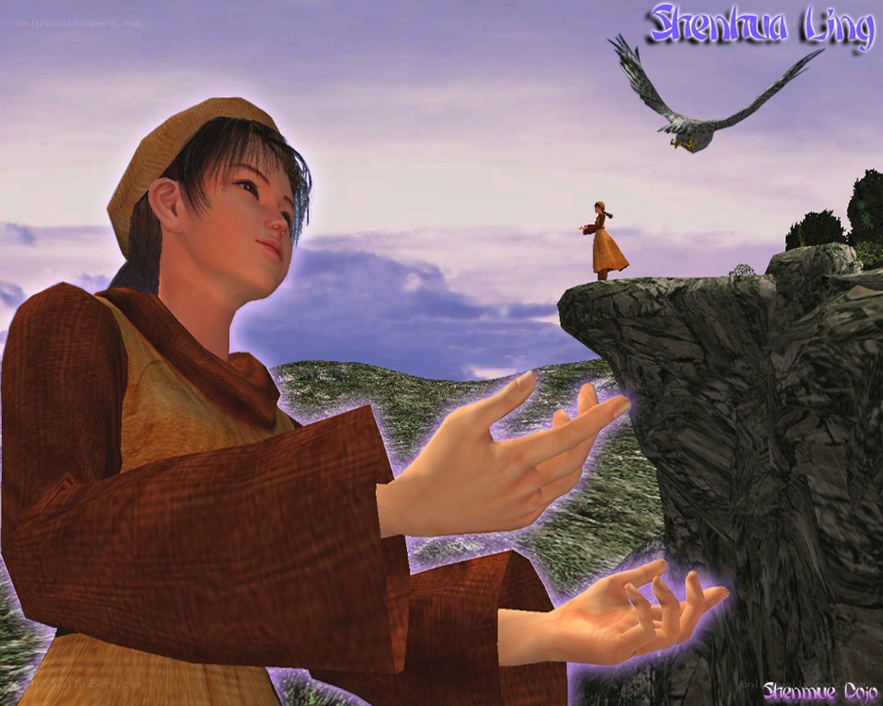 Character with glowing hands on cliff