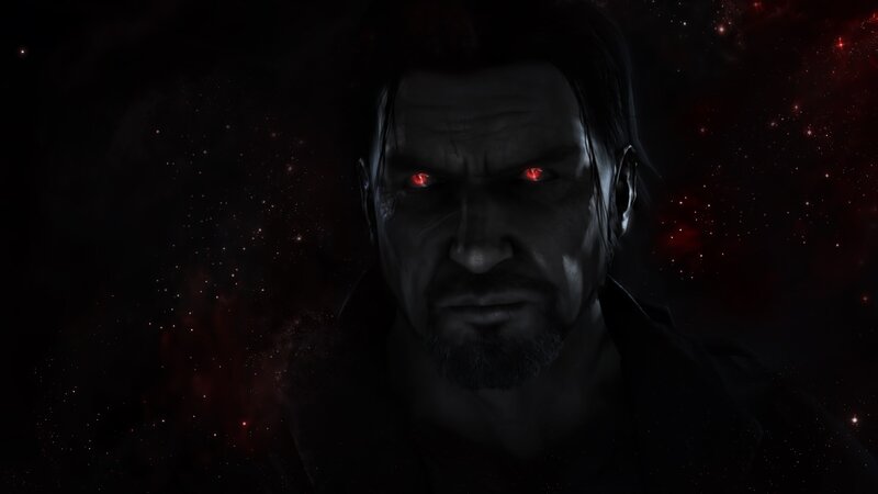 character with glowing red eyes