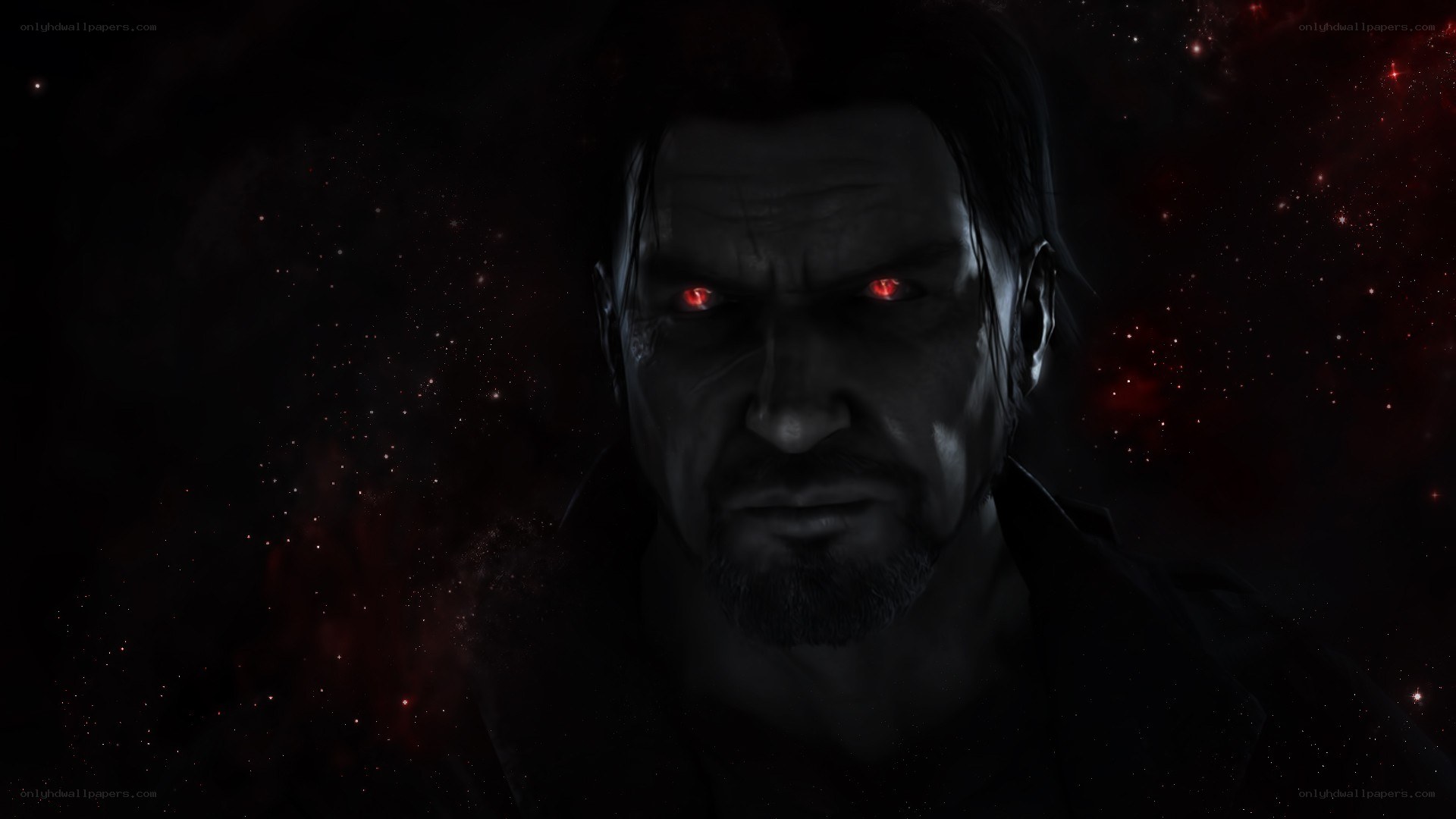 character with glowing red eyes
